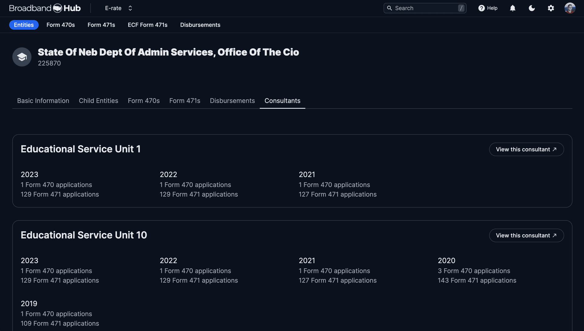 E-rate Entity Consultants History